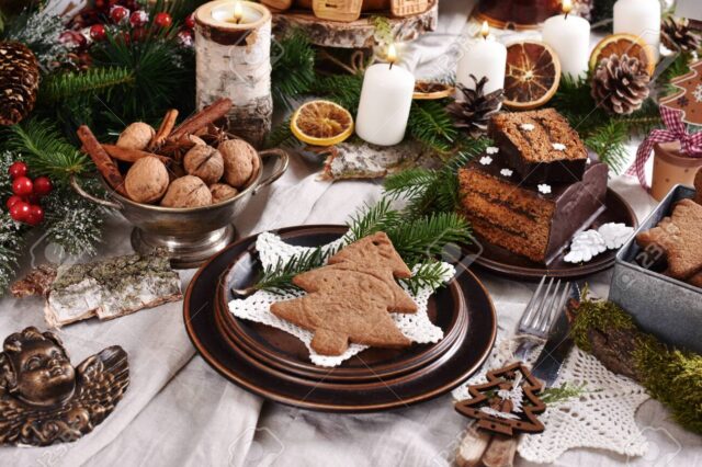 Christmas table setting in rustic style