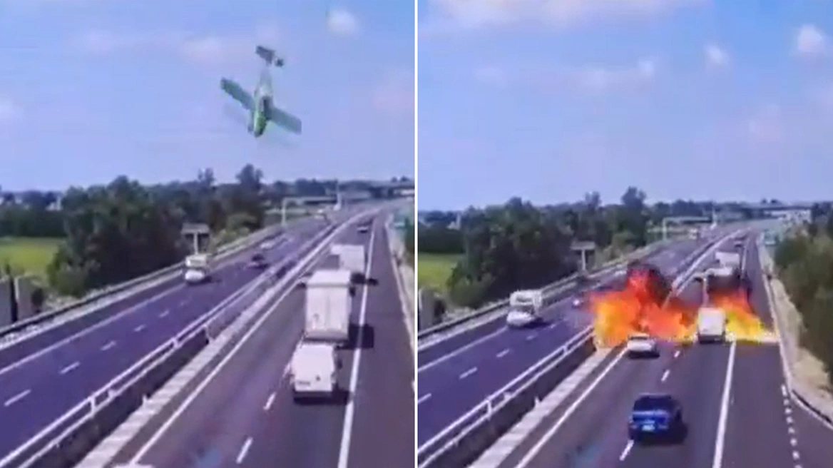 Συντριβή αεροσκάφους σε αυτοκινητόδρομο στην Ιταλία – Συγκλονιστικό βίντεο