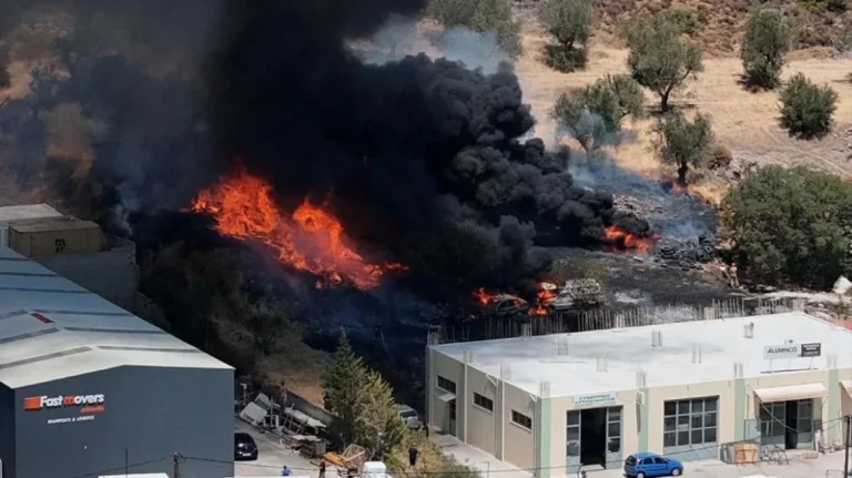 Φωτιά τώρα κοντά σε επιχειρήσεις στα Αλυφαντά Λέσβου