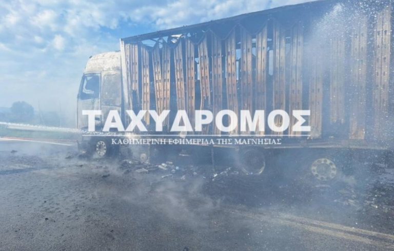 Μαγνησία: Φορτηγό τυλίχτηκε στις φλόγες στον Αλμυρό